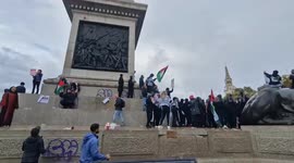 'Free Palestine' graffiti appears on Nelson's Column as hundreds continue to protest
