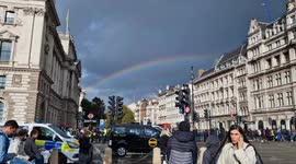 Rainbow appears over Whitehall during Palestine support rally