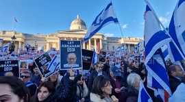 A sea of blue and white as British-Israelis hold solidarity rally for kidnapped citizens in Trafalgar Square