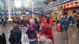 Channel 4 film a pianist at Manchester Piccadilly Station for their TV series 'The Piano'