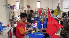 A factory produces t-shirts for the upcoming election in Jakarta, Indonesia