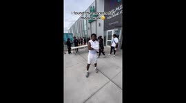 This is a video of me doing the jubi slide but with a twist of trying to glide on the air and not let my feet touch the ground which was a success because everyone is doing it now which I am calling the stevo glide