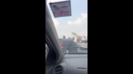 Unruly wild monkey destroys car aerial in traffic jam