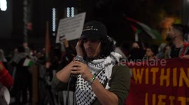 Rally and march in support of Palestine after Hamas terrorist attack on Israel and bombardments of Gaza in retaliation in New York, NY, USA