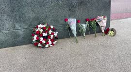 Flowers laid at Old Trafford in Manchester, UK for Man United great Sir Bobby Charlton