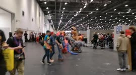 T Rex group have fun at day one of the London MCM Comic Con