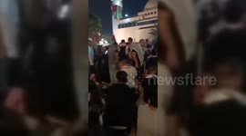 The Jordanian security suppresses a demonstration in support of Gaza, in front of the Israeli embassy in Amman