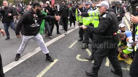 Police hit on the head with a megaphone during Palestinian protest in London.