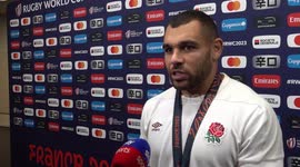 England Rugby mixed-zone interviews after winning the Bronze Final in the Rugby World Cup in Paris, France