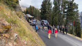 Climate activists block the roads leading to the Ski World Cup in Selden, Austria
