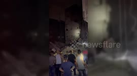 People Dig Through the Rubble in Gaza at Night