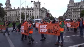 More than 60 Just Stop Oil protesters arrested outside parliament in London, Uk