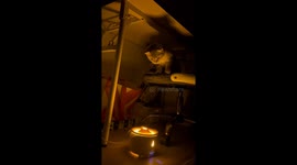 Chinese Kitten Mesmerized by Volcano-Shaped Steam Humidifier