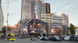 3D installation is seen on the facade of a shopping mall in central Kyiv, Ukraine