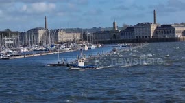 Storm Ciaran: Choppy waters in Plymouth harbour as boats take shelter and flood alert in effect