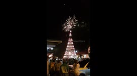 Lighting of the Artificial Christmas Tree with fireworks in the Cristo de Aguadulce Cocle, Panama.