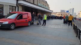 Main Railway Station in Kyiv, Ukraine as people flee the city during Russian Invasion