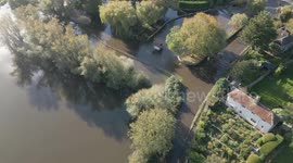 Storm Ciaran: Drone shows extent of flooding in Alfriston, East Sussex, after Cuckmere river bursts its banks