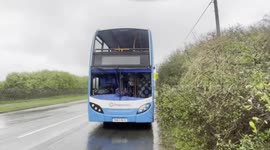Bus has front wind screen blown out by Storm Ciaran in Folkestone, UK