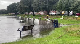 Storm Ciaran: Flooding at Canoe Lake, Southsea, UK