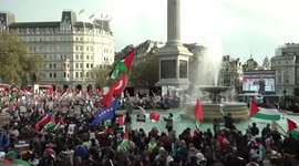 Pro-Palestinian protesters rally in Trafalgar Square, London, UK