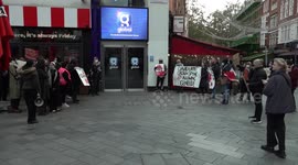 Residents protest outside LBC in London, UK following David Lammy's comments on Gaza refugee camp airstrike