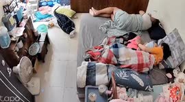 Tired mum accidentally pats dog instead of the baby she was keeping asleep in bed