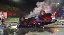 Los Angeles: Overturned Fiery Crash
