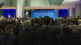 US Vice-President Kamala Harris speaks in the US embassy in London, UK