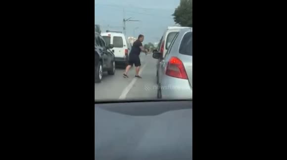 Road rage on a hot day early in the morning in Sofia, Bulgaria