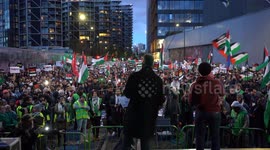 Finishing speech from the stage, at the Pro Palestine Protest & March. In London, England