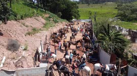 Sao Paulo Brazil November 12, 2023. Knights from various places gathered this Sunday (12) in the neighborhood of Perus in the west of Sao Paulo Brazil to carry out the 5th Cavalcade Against Feminicides.
