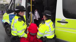 Just Stop Oil protestors obstruct Waterloo Bridge in London, UK