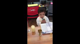 Spiritually awe-inspiring! Adorable toddler shows his love for Jesus by reenacting Holy Mass