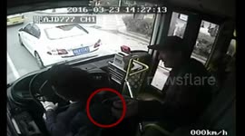 Man steals bus driver's backpack from the back of his seat