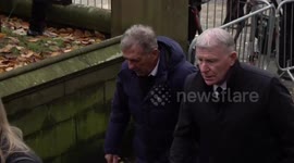 Peter Schmeichel and Steve Bruce arrive at Sir Bobby Charlton's funeral in Manchester, UK