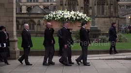 Coffin of Sir Bobby Charlton leaves Manchester Cathedral, UK