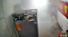 Terrifying moment dilapidated building collapses forcing residents to flee in China