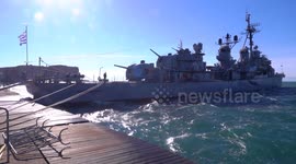 Historic warship that took part in WW2 damaged by gale-force winds in Greece