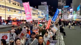 Pro-Palestinian protesters in Shinjuku, Tokyo, call for Gaza ceasefire