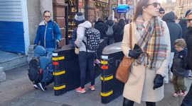 Anti-terror barriers at the foot of Whitehall before Palestine March