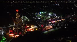 Aerial view of the Coca-Cola Christmas tree inaugurated at Parque Villa Lobos in São Paulo