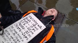 Just Stop Oil protesters arrested as they lie down in the middle of the road outside parliament in London