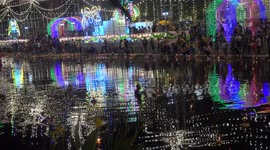A dazzling display of vibrant lights for Loi Krathong festival at Pathumthani, Thailand,