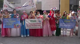 Protests at Cop28 call for veganism to become law as climate conference begins first day in Dubai, UAE