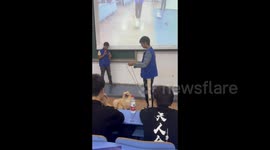 Adorable Dog Interacts with Students as Teaching Assistant in Chinese University Classroom in Dalian, Liaoning