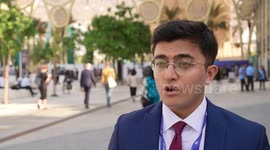 Indian climate activist Abhiir Bhalla speaks about climate action at Cop28 in Dubai, UAE