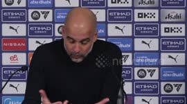 Pep Guardiola talks to the press after Man City draw 3-3 to Tottenham in Manchester, UK