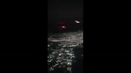 Mount Etna's lava streams seen plane flying over Sicily