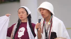 Indigenous activists protest for Palestine at Cop28 in Dubai, UAE